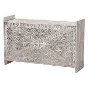 bali & pari Amado Wood Storage Trunk with Carved Front Panel - Decorative Whitewashed Trunk with Spacious Hidden Storage, Vintage Boho Furniture for Living Room or Entryway